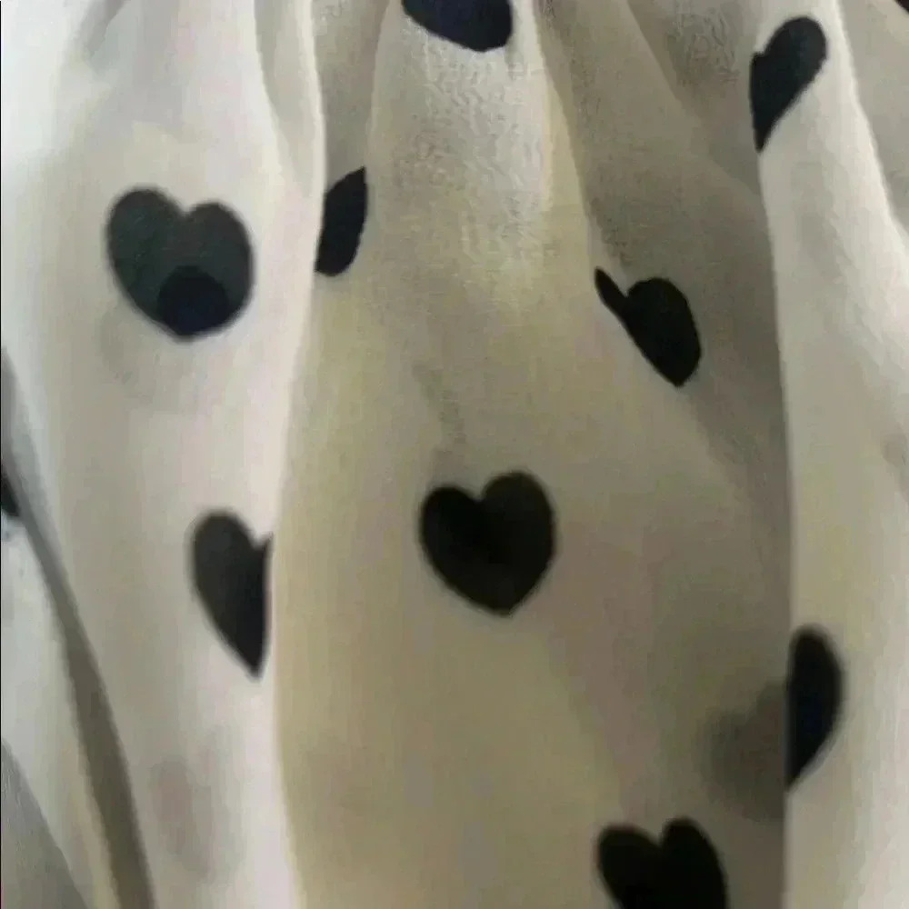 Rose & Olive Cream Heart Print Sheer Babydoll Top Small Coquette Romantic - Picture 5 of 8